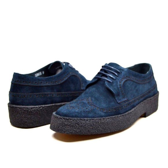 British Walkers Men's Wingtips Low Cut Suede Navy - Picture 1 of 2